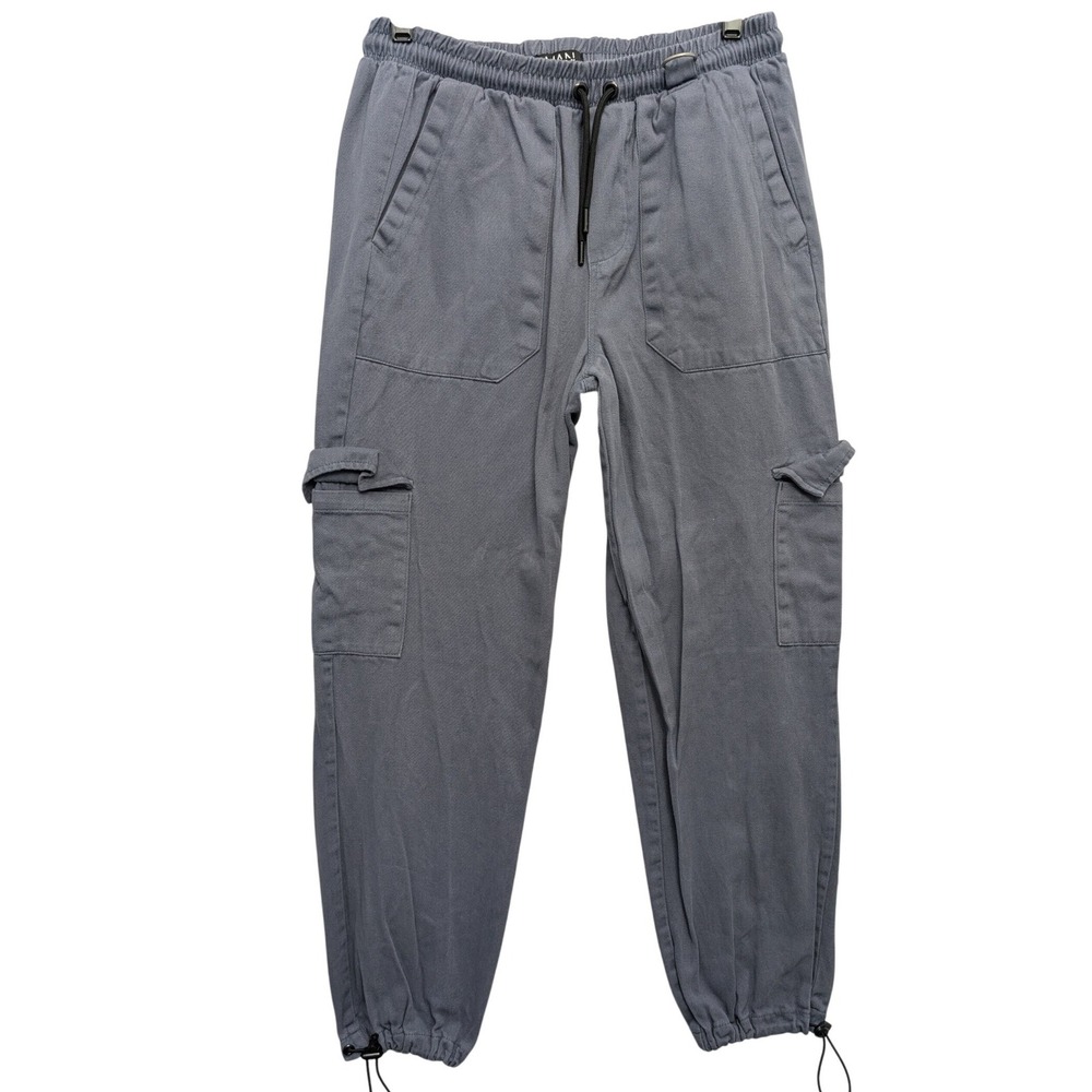 BoohooMAN Cargo Pants Mens Medium‎ Dusty Blue Elastic Waist Toggle Cuff
